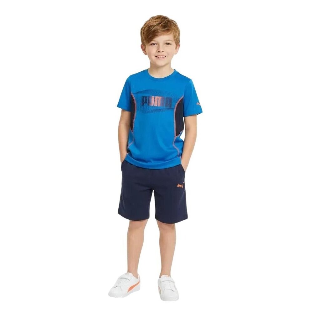 PUMA Sport Lifestyle Boys Blue Graphic Print Short Sleeve T-Shirt Size Small